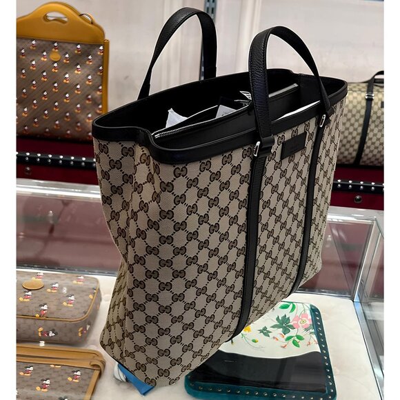 Gucci GG Canvas Dark Brown Signature Handbag Large Leather Weekender Tote Bag NW - Picture 4 of 9